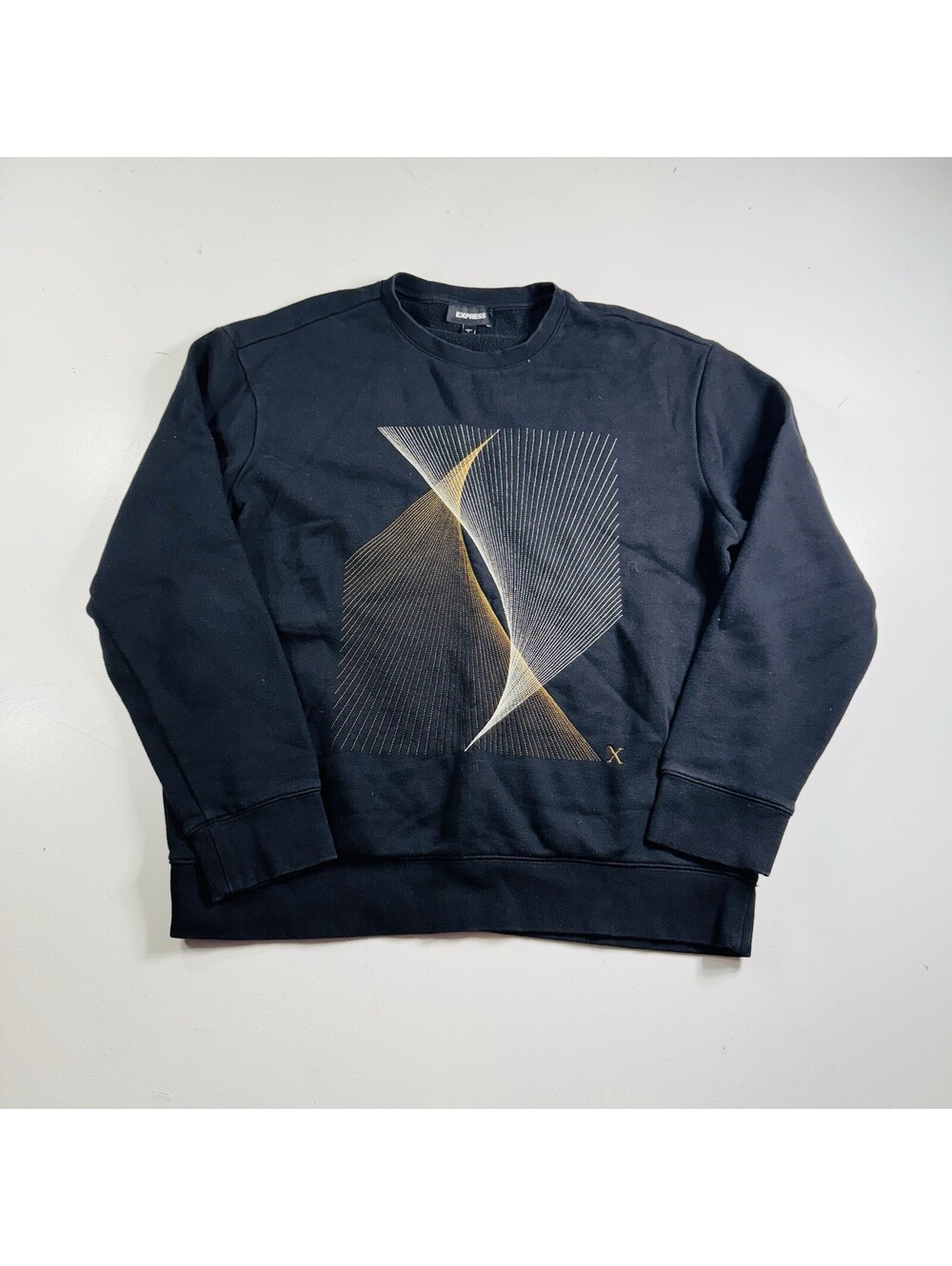 Express Sweater Black Gold Abstract Art Men’s Size Large